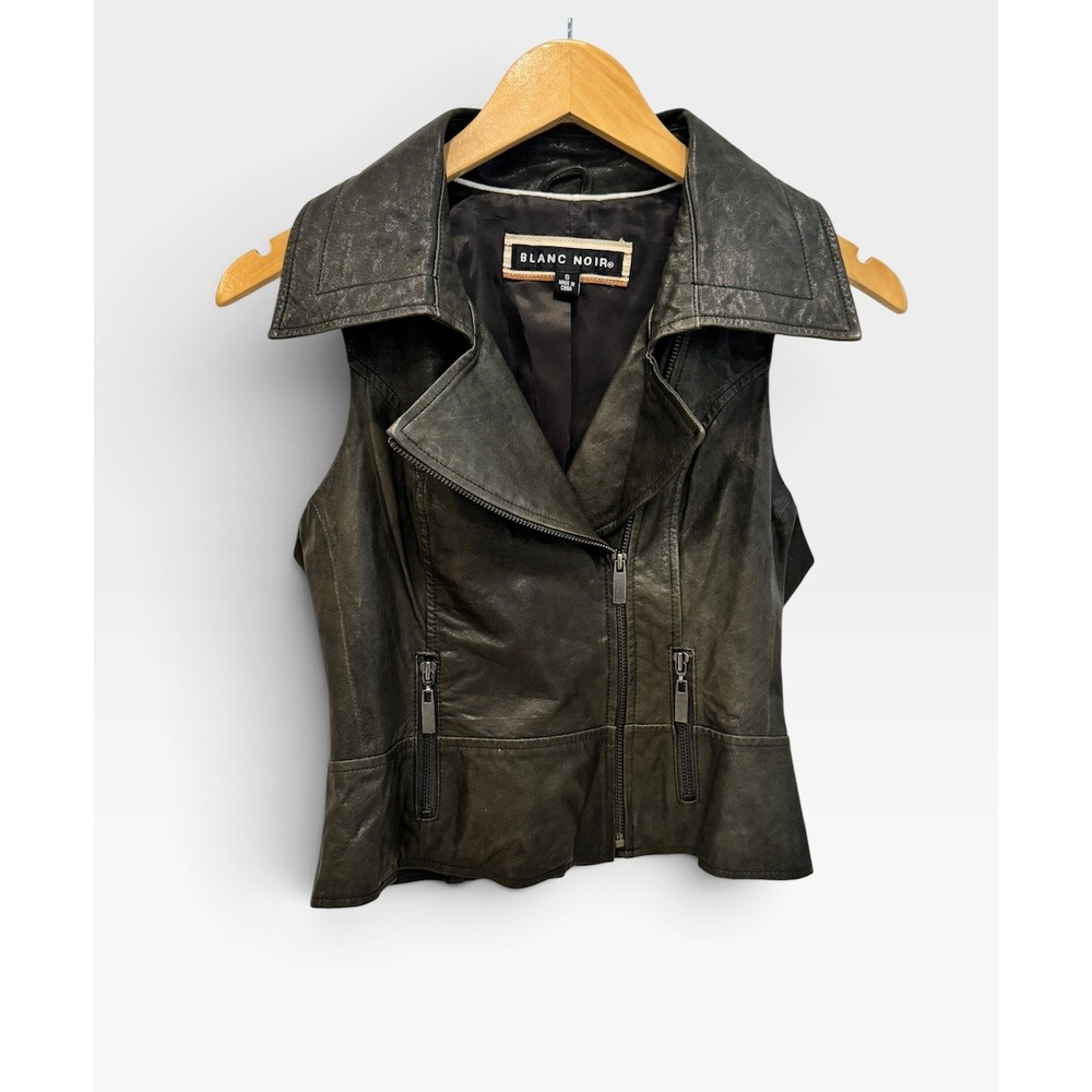 Blanc Noir Leather Moto Vest Women Small Distressed Black Lace Up Biker Punk